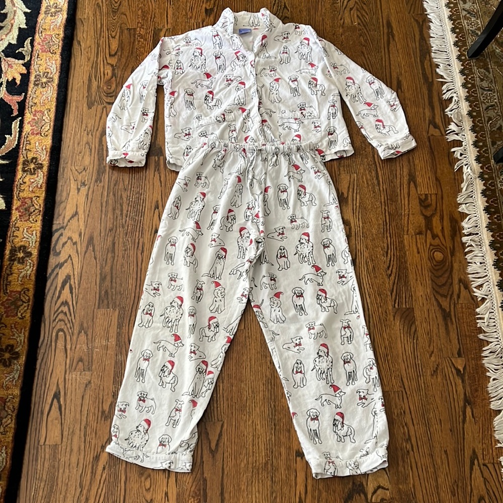 Pine Cone Hill matching flannel pajama set, Christmas doggies. Super cozy.